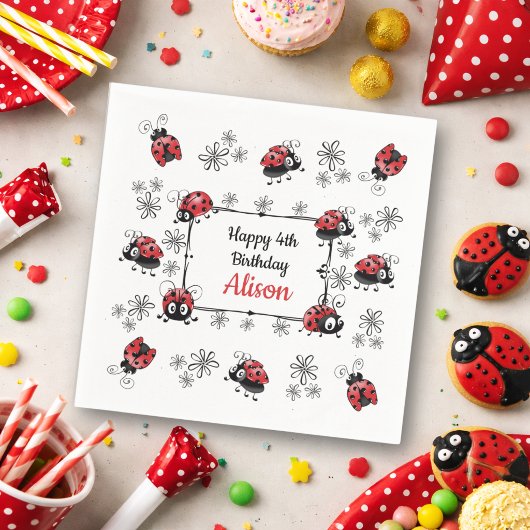 Whimsical Ladybugs Birthday スタンダードカクテルナプキン