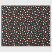 Whimsical  Ladybugs & Daisies on Black ラッピングペーパー (フラット)