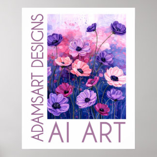 Whimsical Lavender & Pink Anemone Flower Garden ポスター