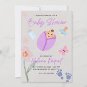 Whimsical Lavender Watercolor Baby Shower Invitati 招待状 (正面)