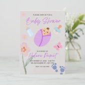 Whimsical Lavender Watercolor Baby Shower Invitati 招待状 (スタンド正面)