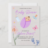 Whimsical Lavender Watercolor Baby Shower Invitati 招待状 (裏面)