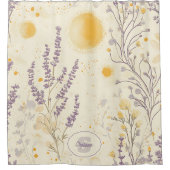 Whimsical Lavender & Yellow Floral Pattern シャワーカーテン (正面)