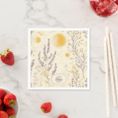 Whimsical Lavender & Yellow Floral Pattern スタンダードカクテルナプキン (インサイチュ)