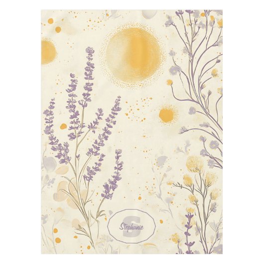 Whimsical Lavender & Yellow Floral Pattern テーブルクロス (正面)