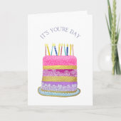 Whimsical Layered Cake with Candles Birthday カード (正面)