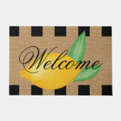 Whimsical Lemon Welcome Doormat – Faux Burlap ドアマット (正面)