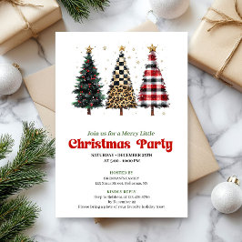 Whimsical leopard and gold Christmas tree invite 招待状