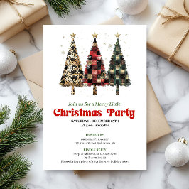 Whimsical leopard and plaid Christmas tree invite 招待状