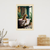 Whimsical Leopard in Bathtub Art Watercolor Print ポスター (キッチン)