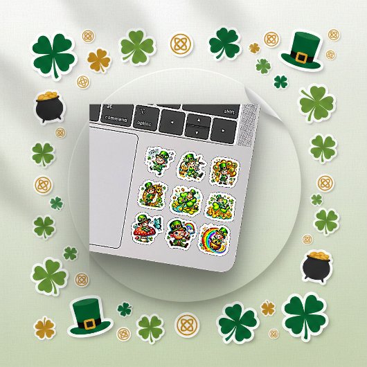 Whimsical Leprechaun Lucky Shamrock Set シール