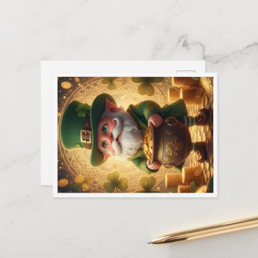 Whimsical Leprechaun Pot of Gold Postcard シーズンポストカード (正面/裏面インサイチュ)