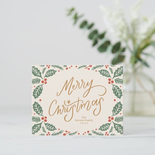 Whimsical Lettered Christmas Holly シーズンカード (スタンド正面)