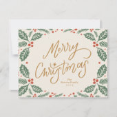 Whimsical Lettered Christmas Holly シーズンカード (正面)
