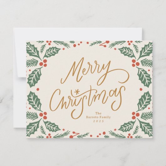Whimsical Lettered Christmas Holly シーズンカード (正面)