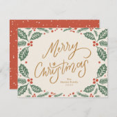 Whimsical Lettered Christmas Holly シーズンカード (正面/裏面)