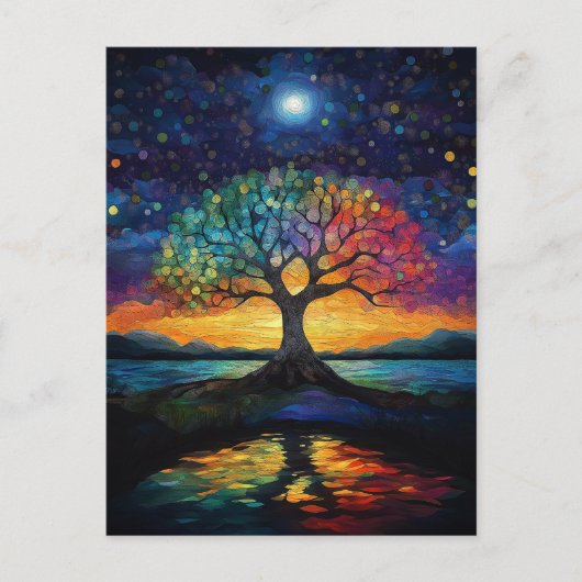  whimsical life tree abstract blue rainbow ポストカード (正面)