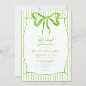 Whimsical Lime Watercolor Bow Stripe Bridal Shower 招待状 (正面)