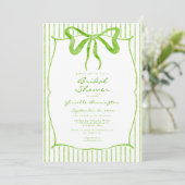 Whimsical Lime Watercolor Bow Stripe Bridal Shower 招待状 (スタンド正面)