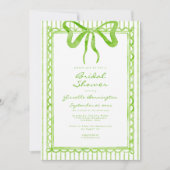 Whimsical Lime Watercolor Bow Stripe Bridal Shower 招待状 (正面)