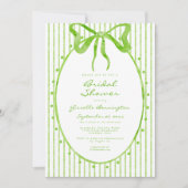 Whimsical Lime Watercolor Bow Stripe Bridal Shower 招待状 (正面)
