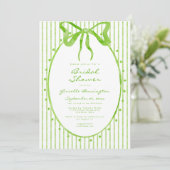 Whimsical Lime Watercolor Bow Stripe Bridal Shower 招待状 (スタンド正面)