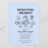 Whimsical Line Art Wedding Blue Invitation 招待状 (正面/裏面)