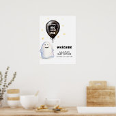 Whimsical Little Boo Balloon Baby Shower Welcome ポスター (キッチン)