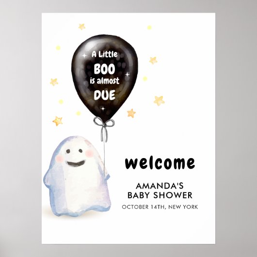 Whimsical Little Boo Balloon Baby Shower Welcome ポスター (正面)