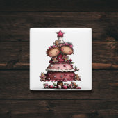 Whimsical Little Girl Pink Christmas Tree Magnet マグネット