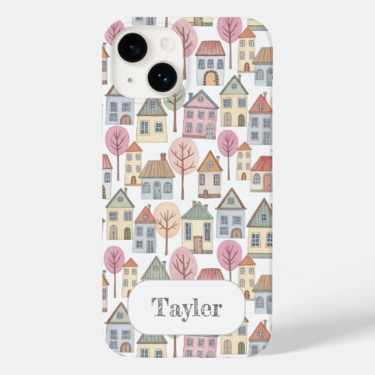 Whimsical Little Houses Illustration Custom Name Case-Mate iPhoneケース (裏面)