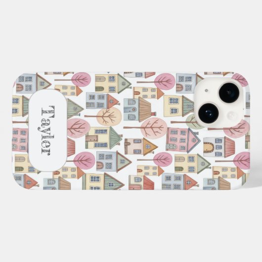 Whimsical Little Houses Illustration Custom Name Case-Mate iPhoneケース (裏面 (横))