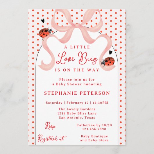 Whimsical Little Love Bug Ladybug Girl Baby Shower 招待状 (正面)