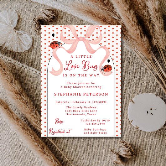 Whimsical Little Love Bug Ladybug Girl Baby Shower 招待状