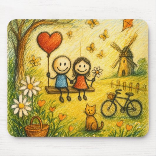 Whimsical Love Swing Garden Mouse Pad マウスパッド (正面)