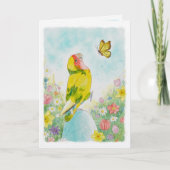 Whimsical Lovebird Easter Cute Watercolor Flowers シーズンカード (正面)
