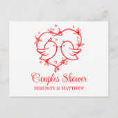 Whimsical Lovebirds Boho Red Heart Couples Shower インビテーションポストカード (正面)