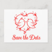 Whimsical Lovebirds Boho Red Wedding Save the Date 案内ポストカード (正面)