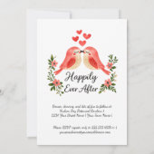 Whimsical Lovebirds Pink Hearts Wedding | 招待状 (裏面)