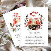 Whimsical Lovebirds Pink Hearts Wedding | 招待状
