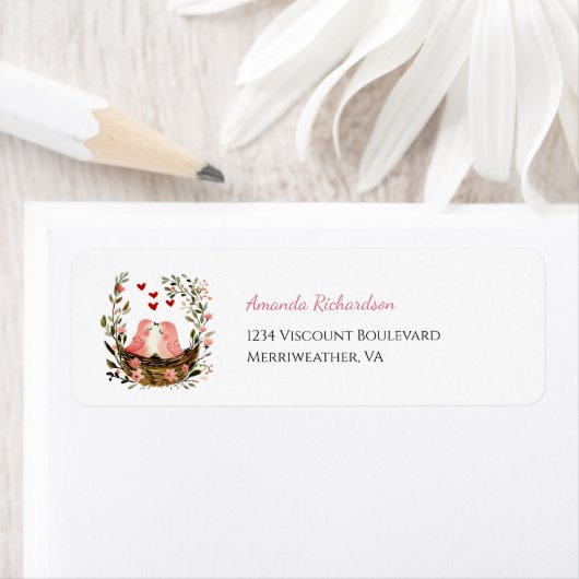 Whimsical Lovebirds Return Address Label ラベル (インサイチュ)