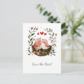 Whimsical Lovebirds Save The Date | 案内ポストカード (スタンド正面)