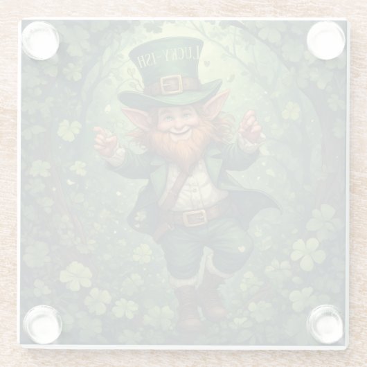 Whimsical Lucky-ish Leprechaun Lush Forest Nursery ガラスコースター (裏面)
