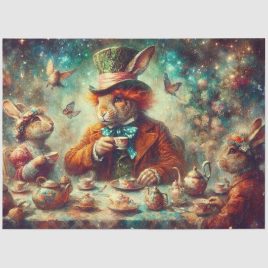 Whimsical Mad Hatter March Hare Tea Decoupage 薄葉紙 (正面)