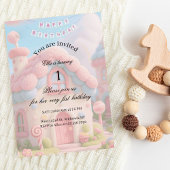 Whimsical Magic House Pink 1st Birthday  招待状