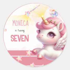 Whimsical magic pastel unicorn kids birthday ラウンドシール