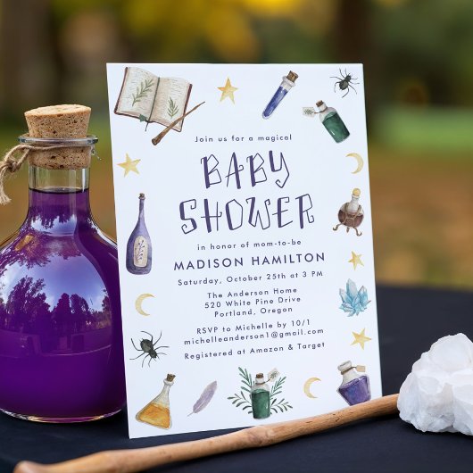 Whimsical Magic Potions Halloween Baby Shower 招待状