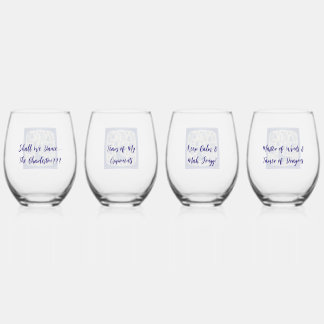 Whimsical Mahjong Toile Wine Glasses - Set of 4 ステムなしワイングラス