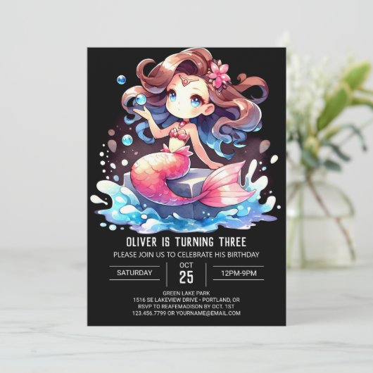 Whimsical Majestic Mermaid Birthday 招待状 (スタンド正面)