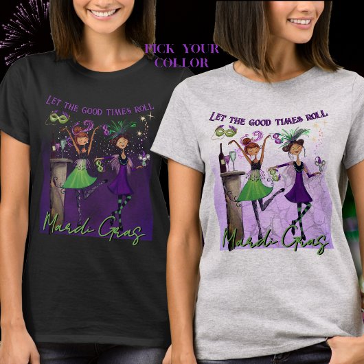 Whimsical Mardi Gras Dancing Girls Festive T-Shirt Tシャツ